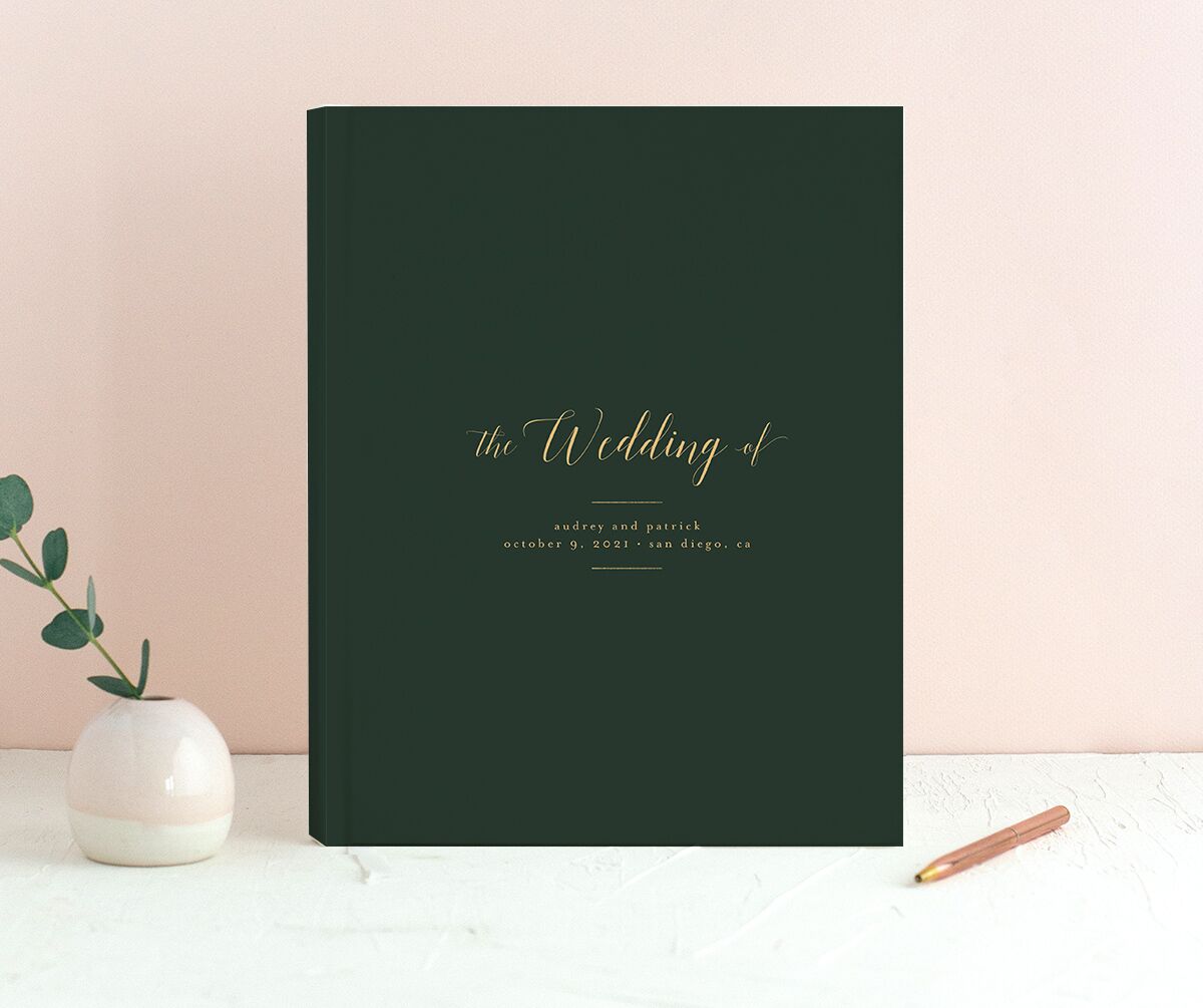 Marble Glamour Wedding Guest Book front in Jewel Green