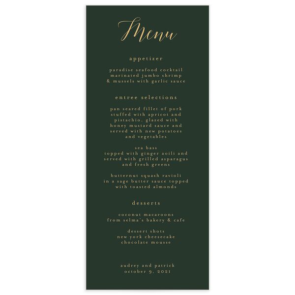 Marble Glamour Menus front in Jewel Green