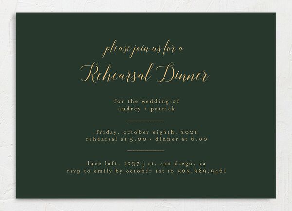 Marble Glamour Rehearsal Dinner Invitations front in Jewel Green