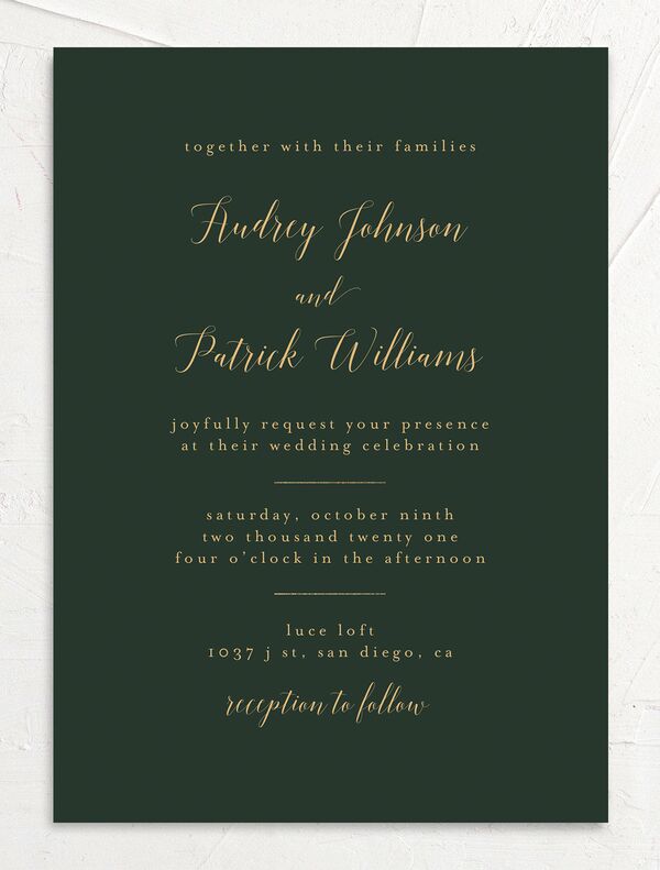Marble Glamour Wedding Invitations front in Jewel Green
