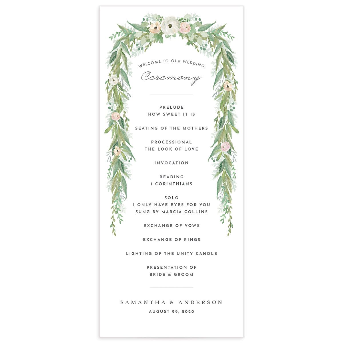 Painted Garland Wedding Programs front in Green