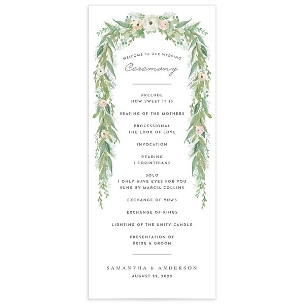Painted Garland Wedding Programs front in Jewel Green