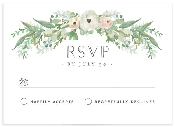 Painted Garland Wedding Response Cards front in Jewel Green