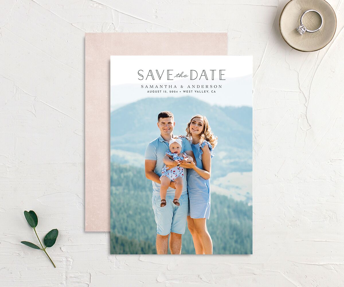 Painted Garland Save the Date Cards front-and-back in Jewel Green