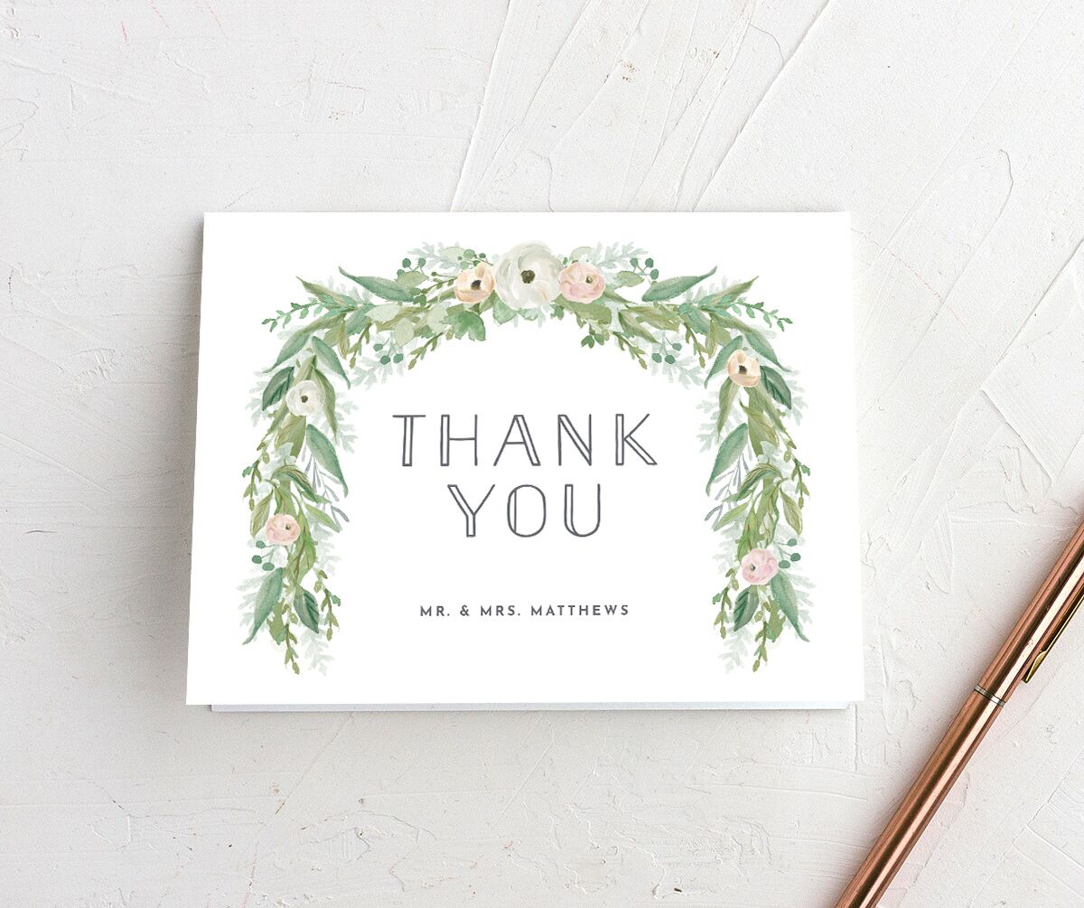 Painted Garland Thank You Cards front in Jewel Green