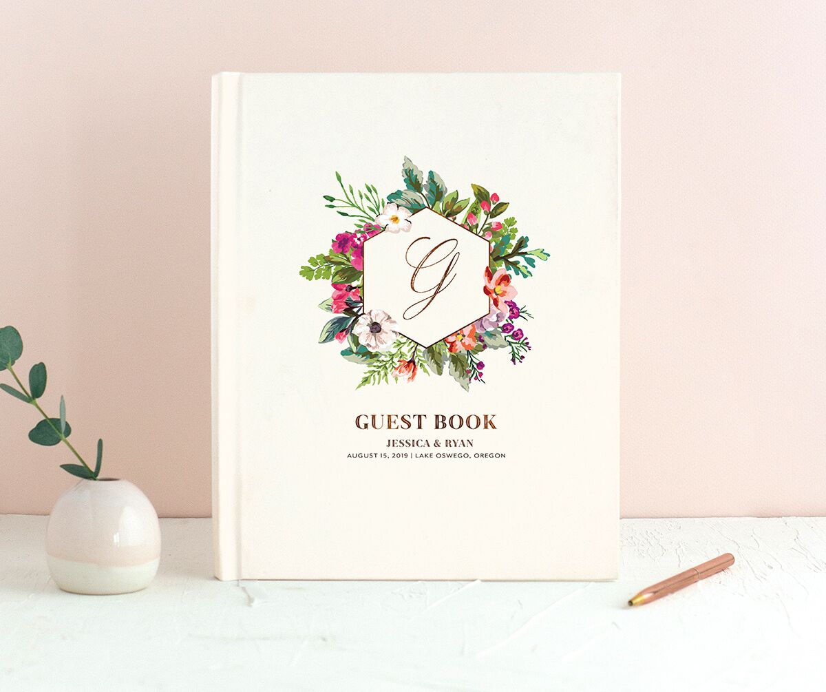 Bold Bouquet Wedding Guest Book front in Champagne