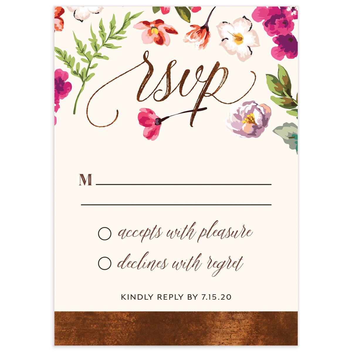 Bold Bouquet Wedding Response Cards front in Champagne
