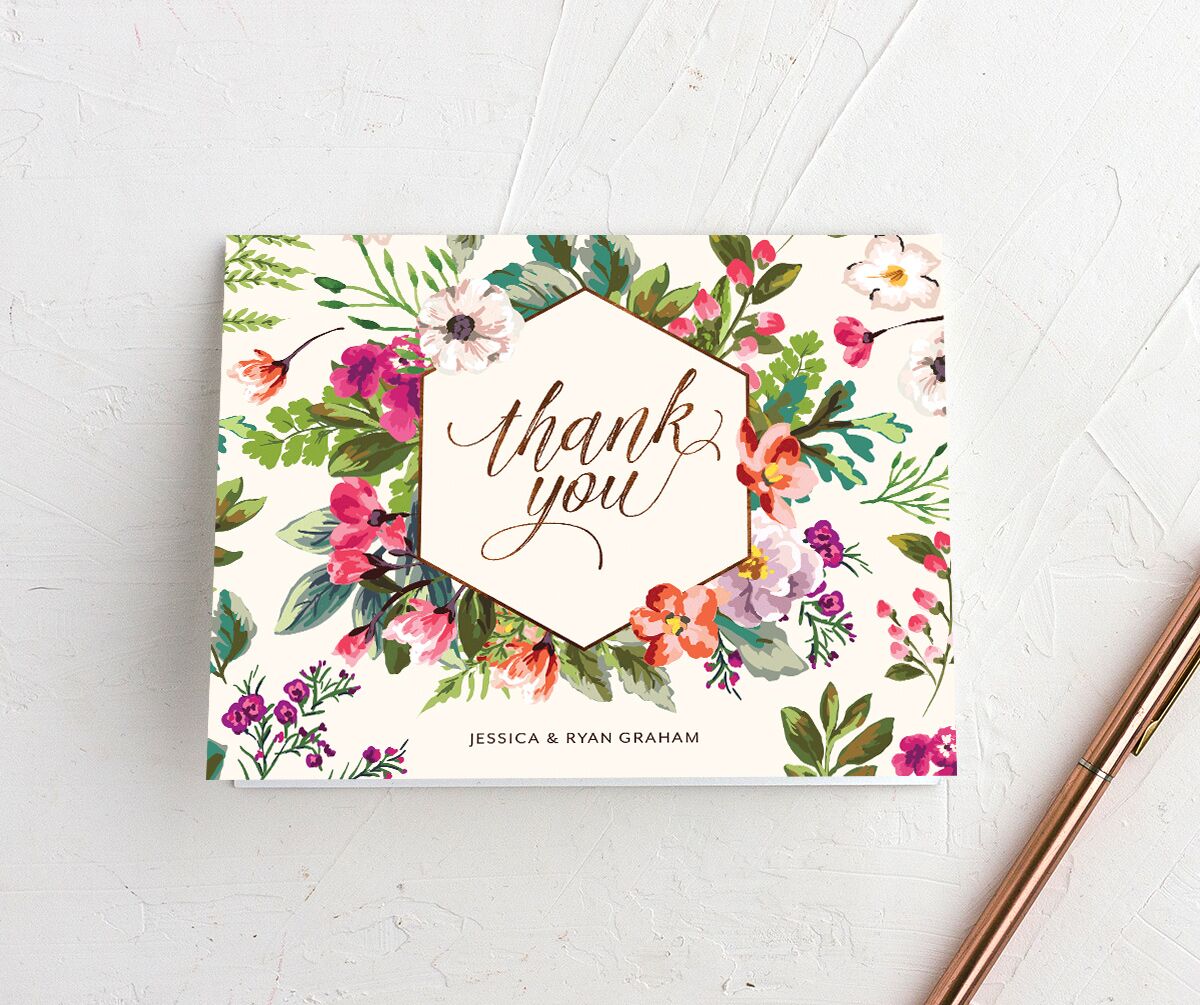 Bold Bouquet Thank You Cards front in Cream