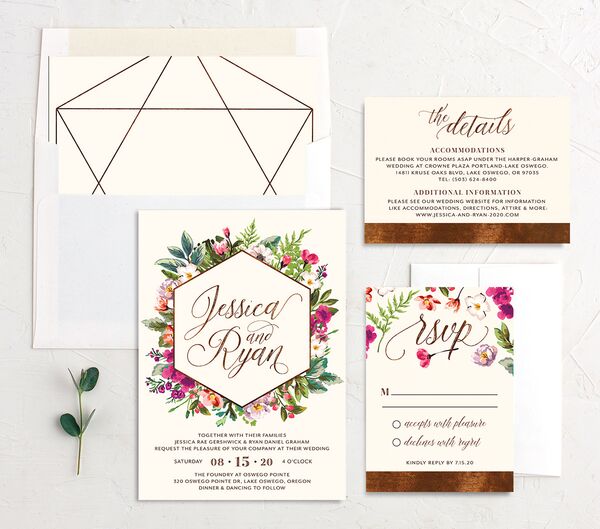 Bold Bouquet Wedding Invitations suite in Champagne