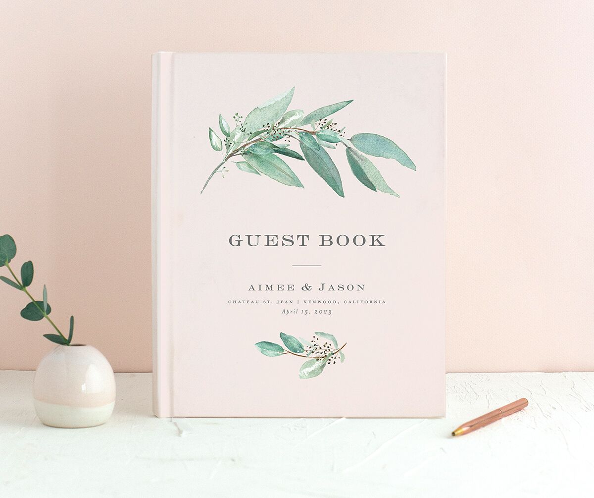Painted Branch Wedding Guest Book front in Rose Pink