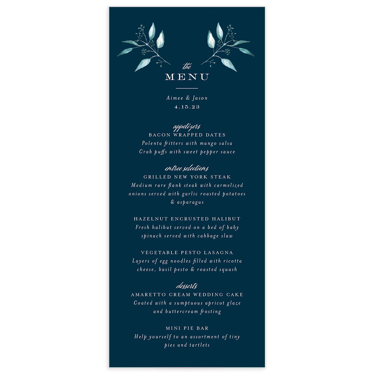 Painted Branch Menus front in Blue