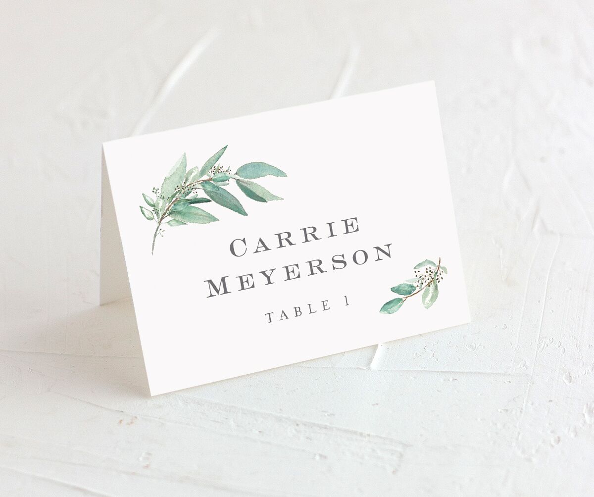 Painted Branch Place Cards front in Jewel Green