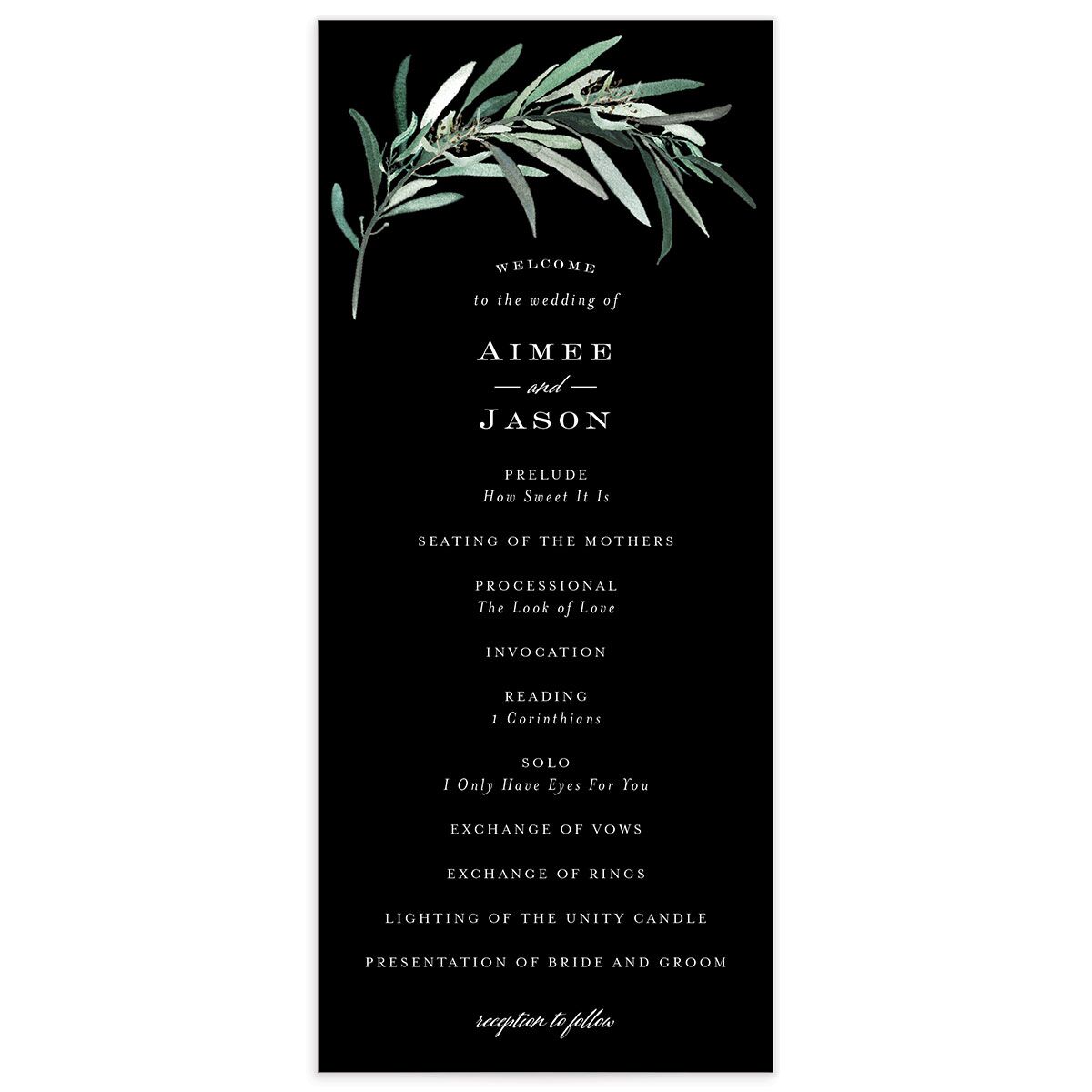 Painted Branch Wedding Programs front in Midnight