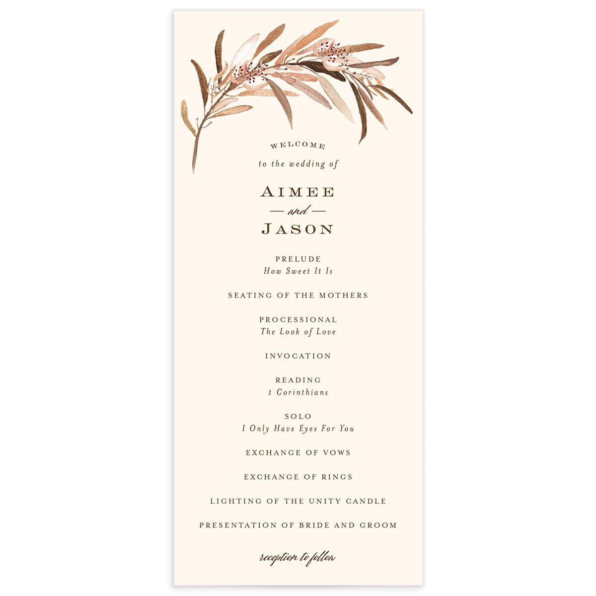 Painted Branch Wedding Programs front in Brown