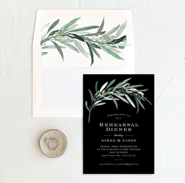 Painted Branch Rehearsal Dinner Invitations envelope-and-liner in Midnight