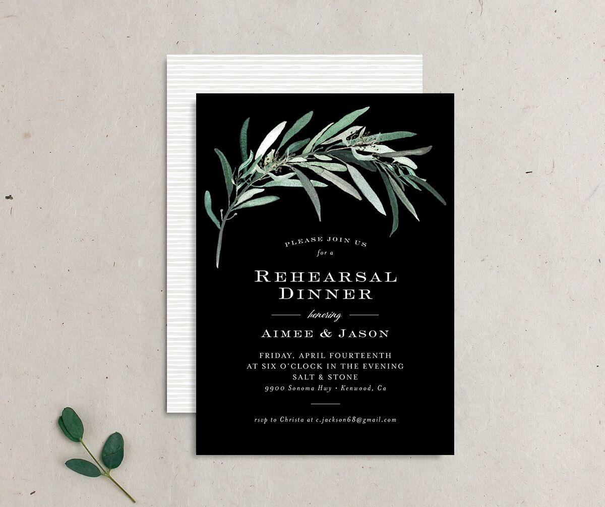 Painted Branch Rehearsal Dinner Invitations front-and-back in Midnight
