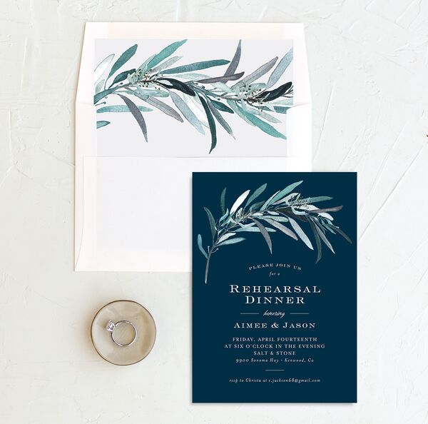 Painted Branch Rehearsal Dinner Invitations envelope-and-liner in French Blue