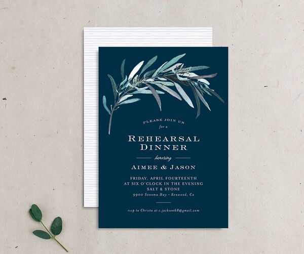 Painted Branch Rehearsal Dinner Invitations front-and-back in French Blue
