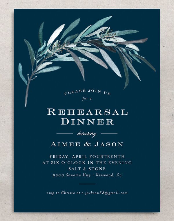 Painted Branch Rehearsal Dinner Invitations front in French Blue