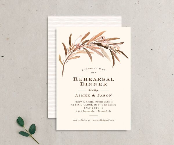 Painted Branch Rehearsal Dinner Invitations front-and-back in Brown