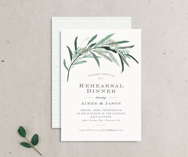 Painted Branch Rehearsal Dinner Invitations front-and-back in Jewel Green