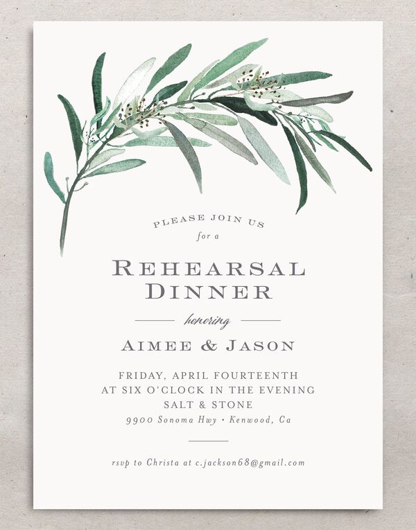 Painted Branch Rehearsal Dinner Invitations front in Jewel Green