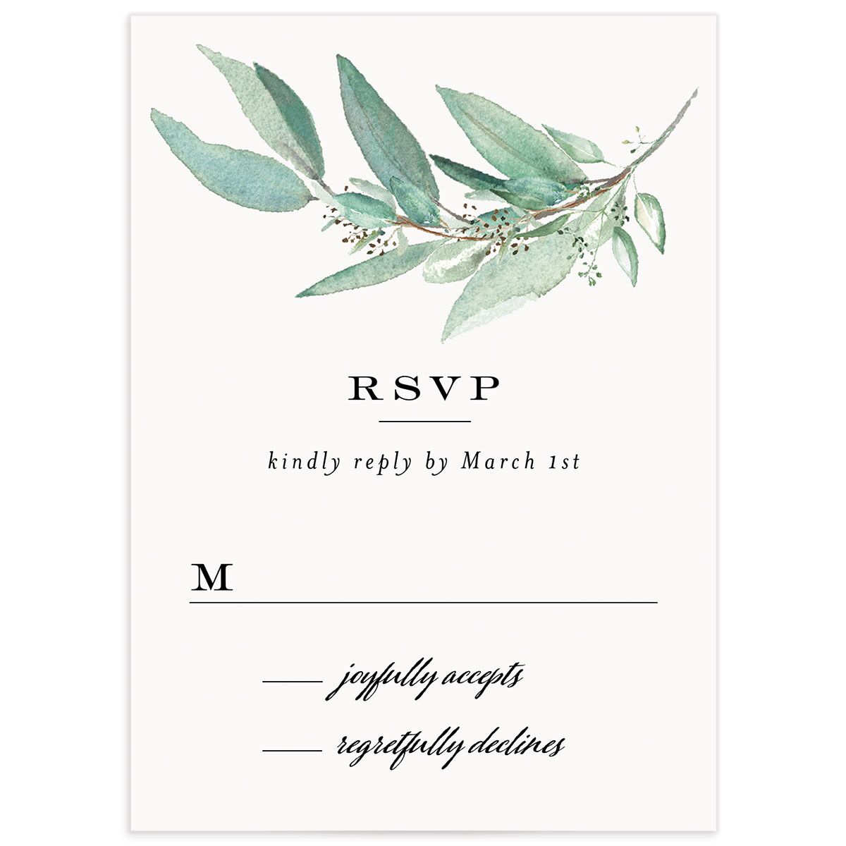 Painted Branch Wedding Response Cards front in Midnight