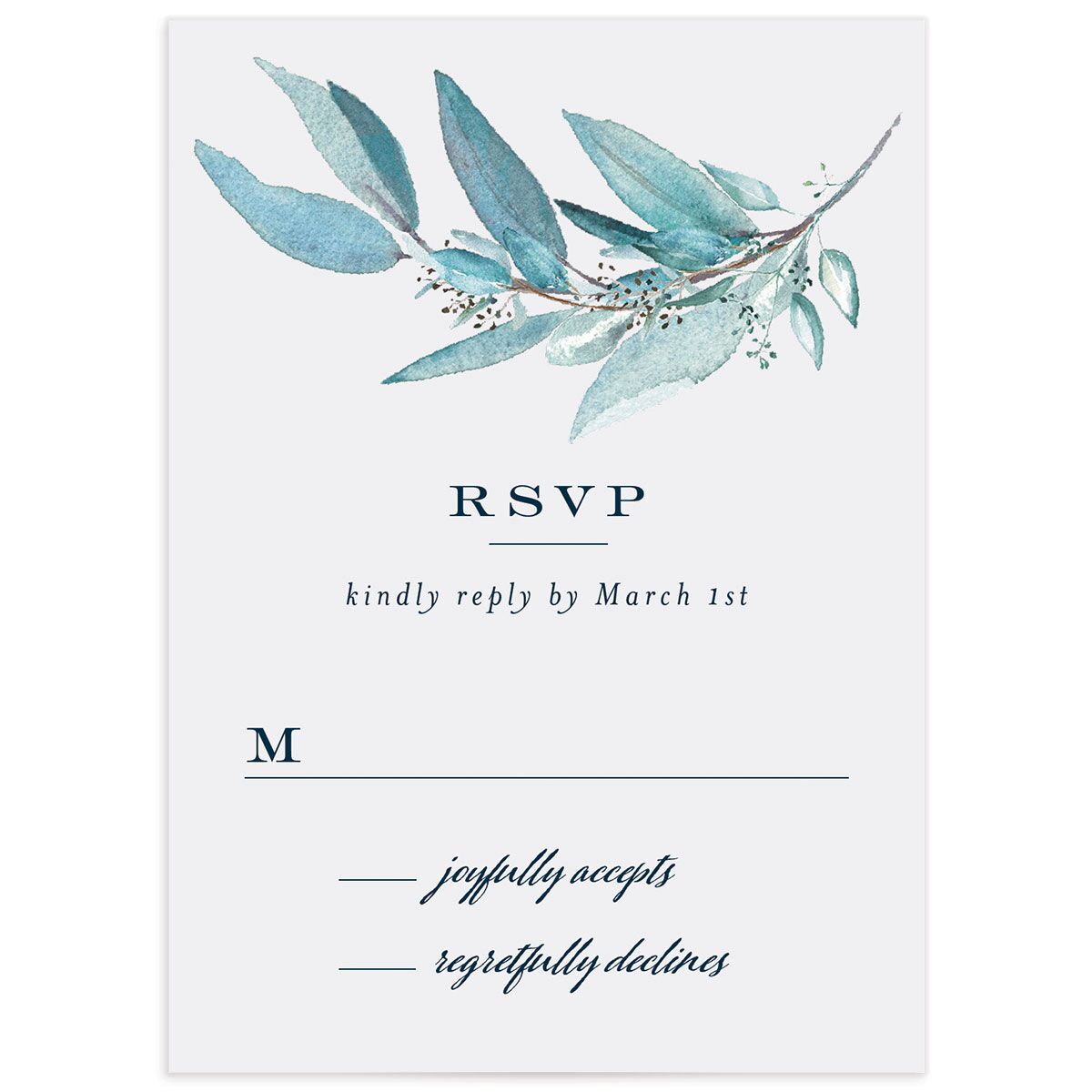 Painted Branch Wedding Response Cards front in French Blue