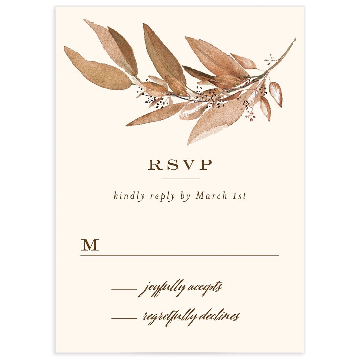 Painted Branch Wedding Response Cards front in Walnut