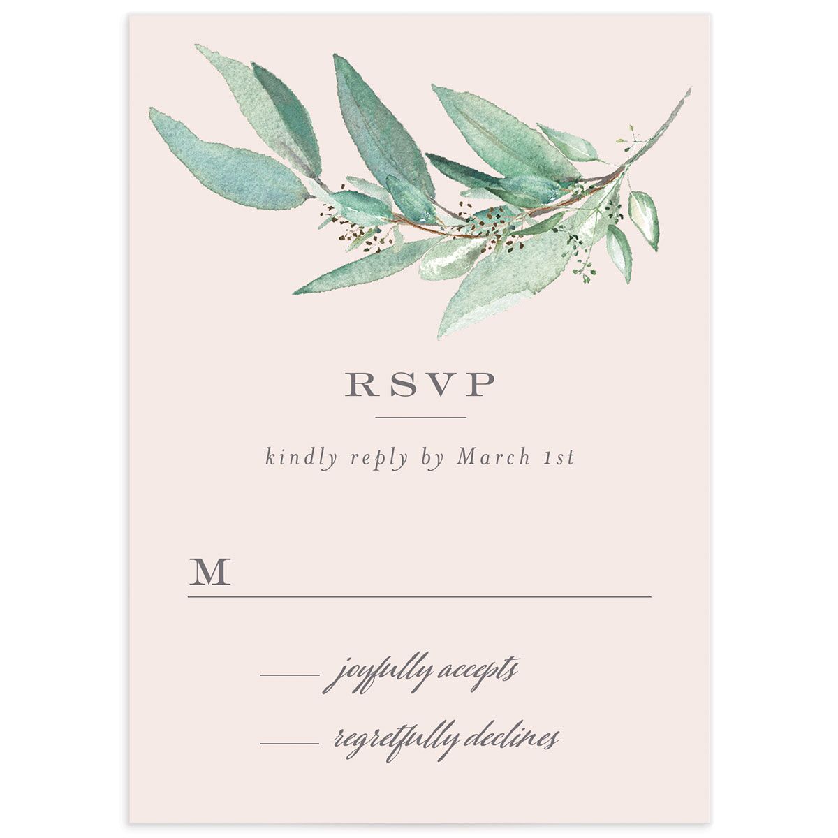 Painted Branch Wedding Response Cards front in Rose Pink