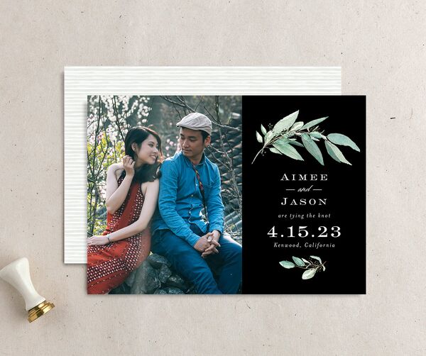 Painted Branch Save the Date Cards front-and-back in Midnight
