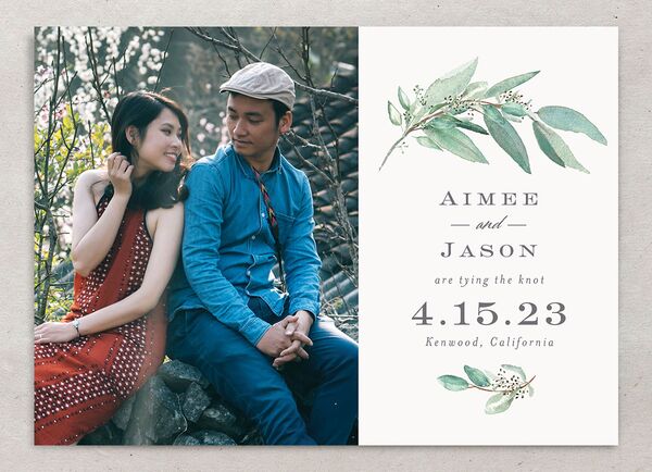 Painted Branch Save the Date Cards front in Jewel Green