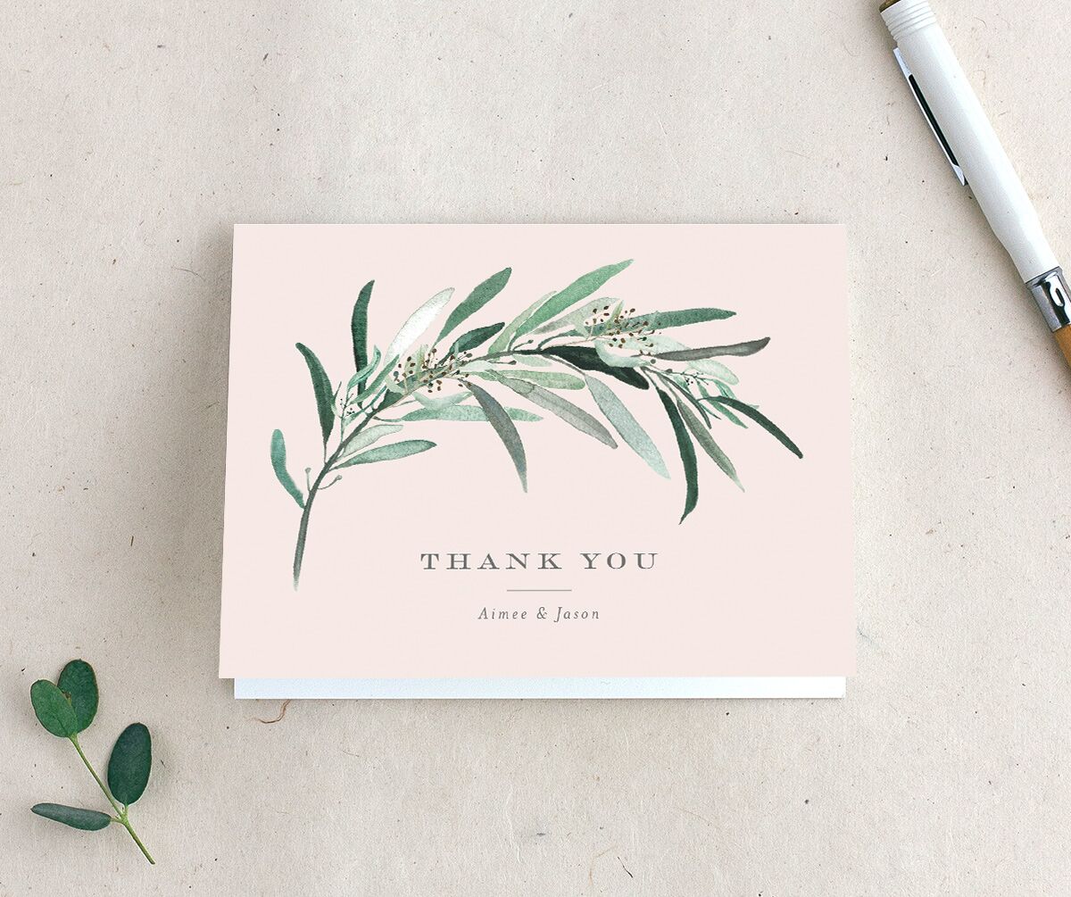 Painted Branch Thank You Cards front in Pink