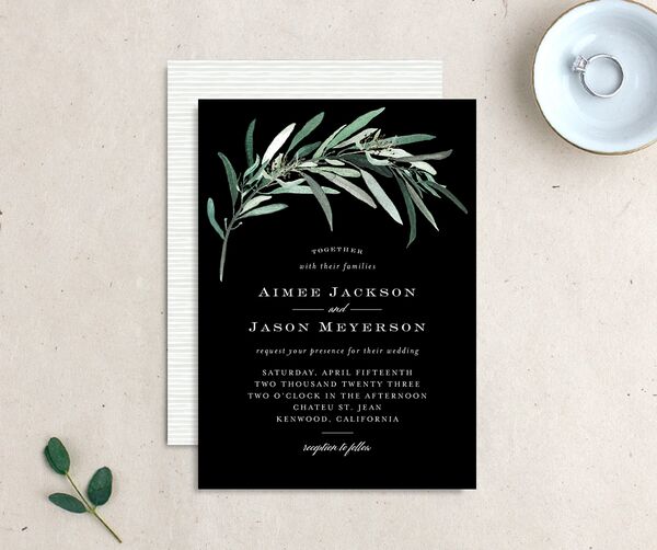 Painted Branch Wedding Invitations front-and-back in Midnight