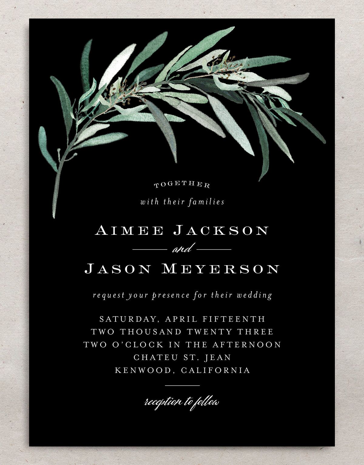 Painted Branch Wedding Invitations front in Midnight