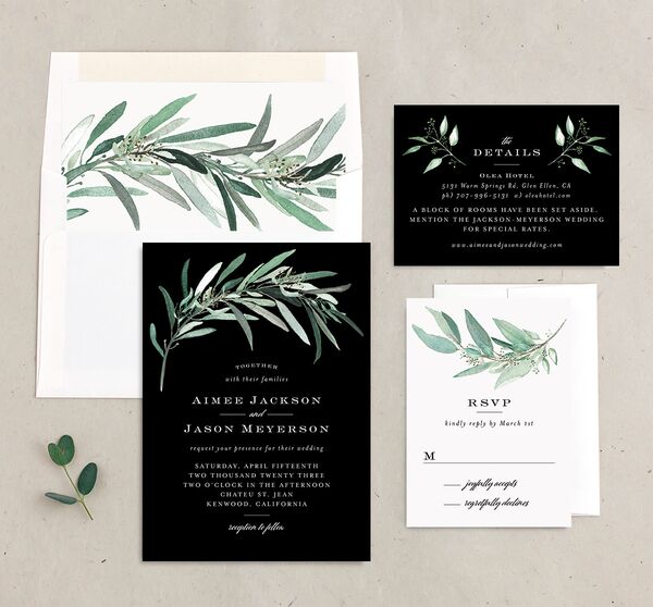 Painted Branch Wedding Invitations suite in Midnight