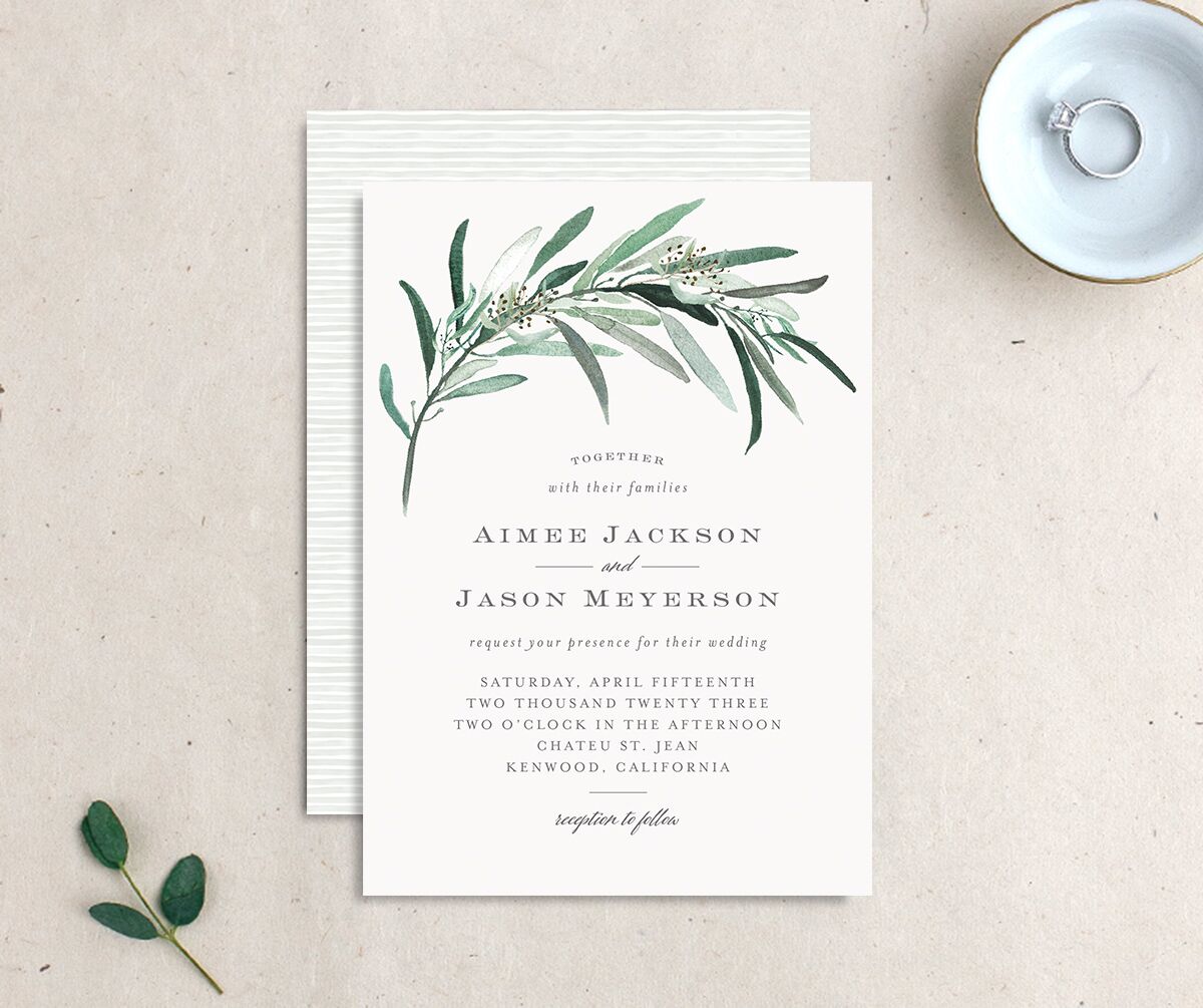 Painted Branch Wedding Invitations front-and-back in Jewel Green