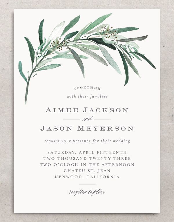 Painted Branch Wedding Invitations front in Jewel Green
