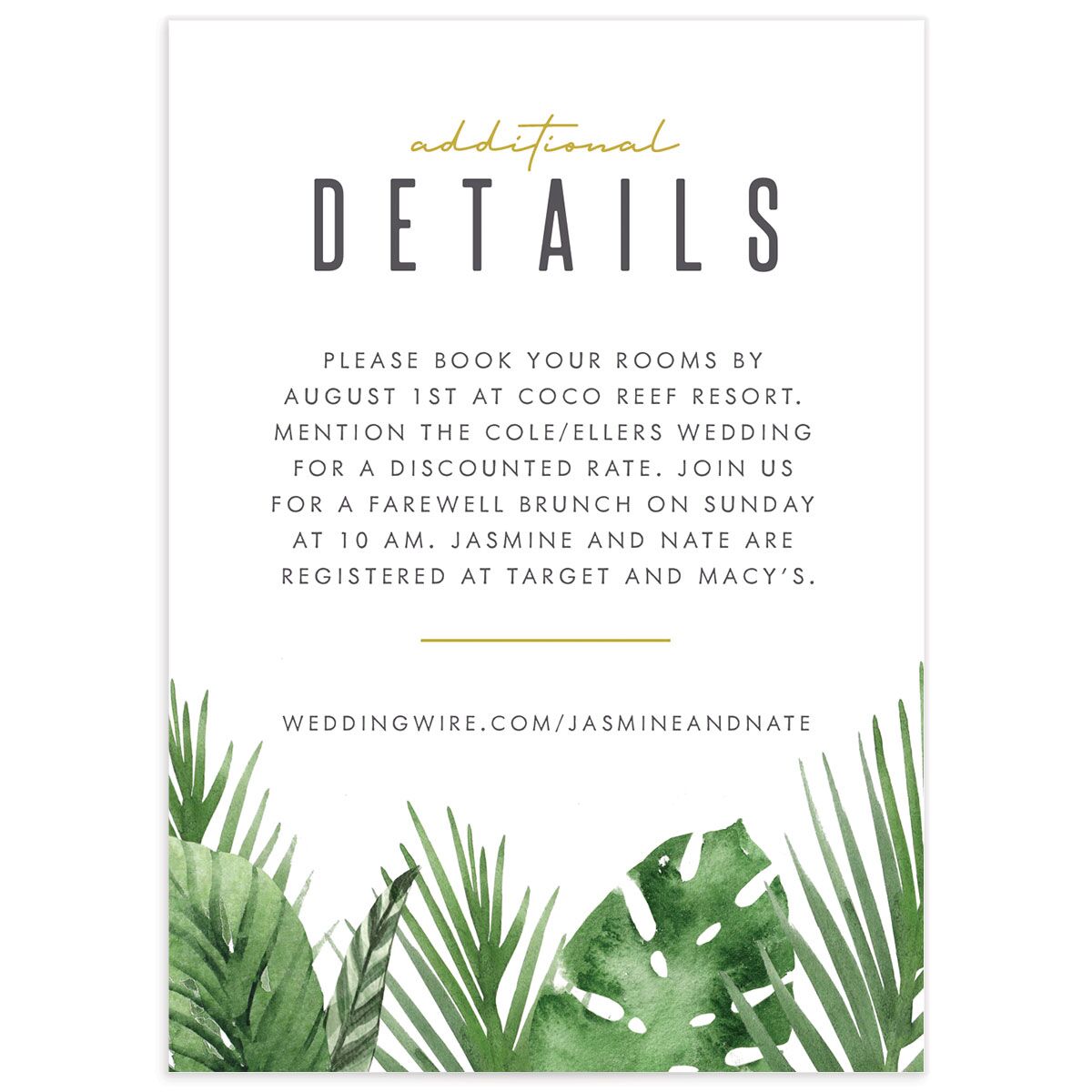 Exotic Greenery Wedding Enclosure Cards front in Jewel Green