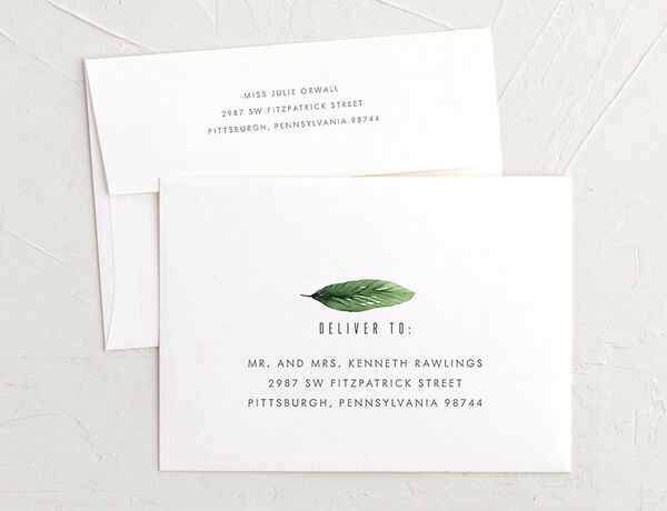 Exotic Greenery Save The Date Card Envelopes front in Jewel Green