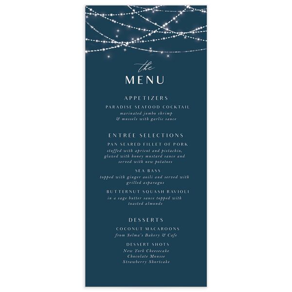 Hanging Lights Menus front in French Blue