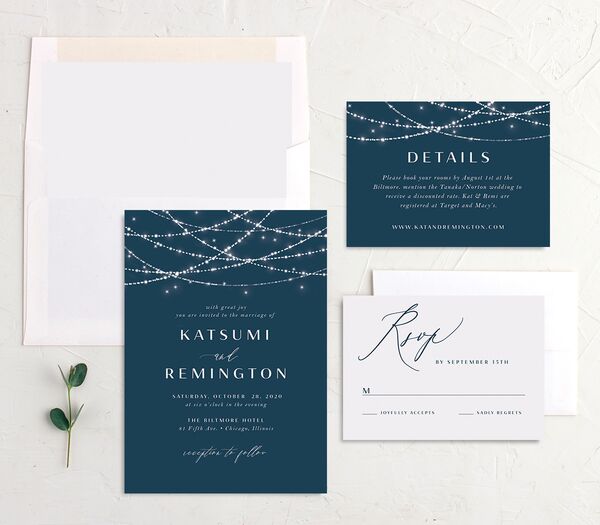 Hanging Lights Wedding Invitations suite in French Blue