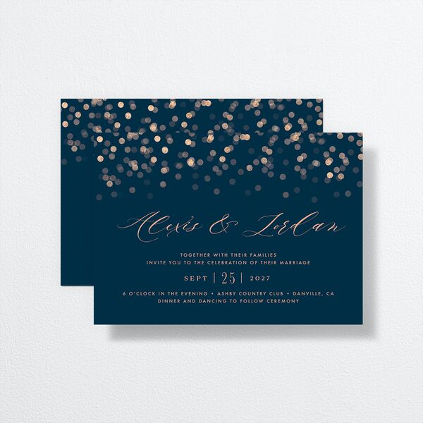 Elegant Glow Wedding Invitations front-and-back in Navy