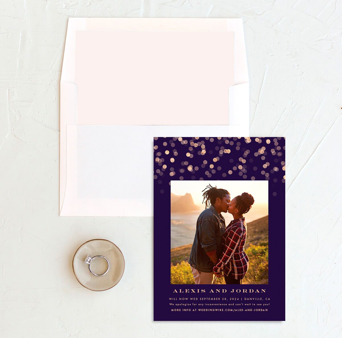 Confetti Glamour Change the Date Cards envelope-and-liner in Jewel Purple