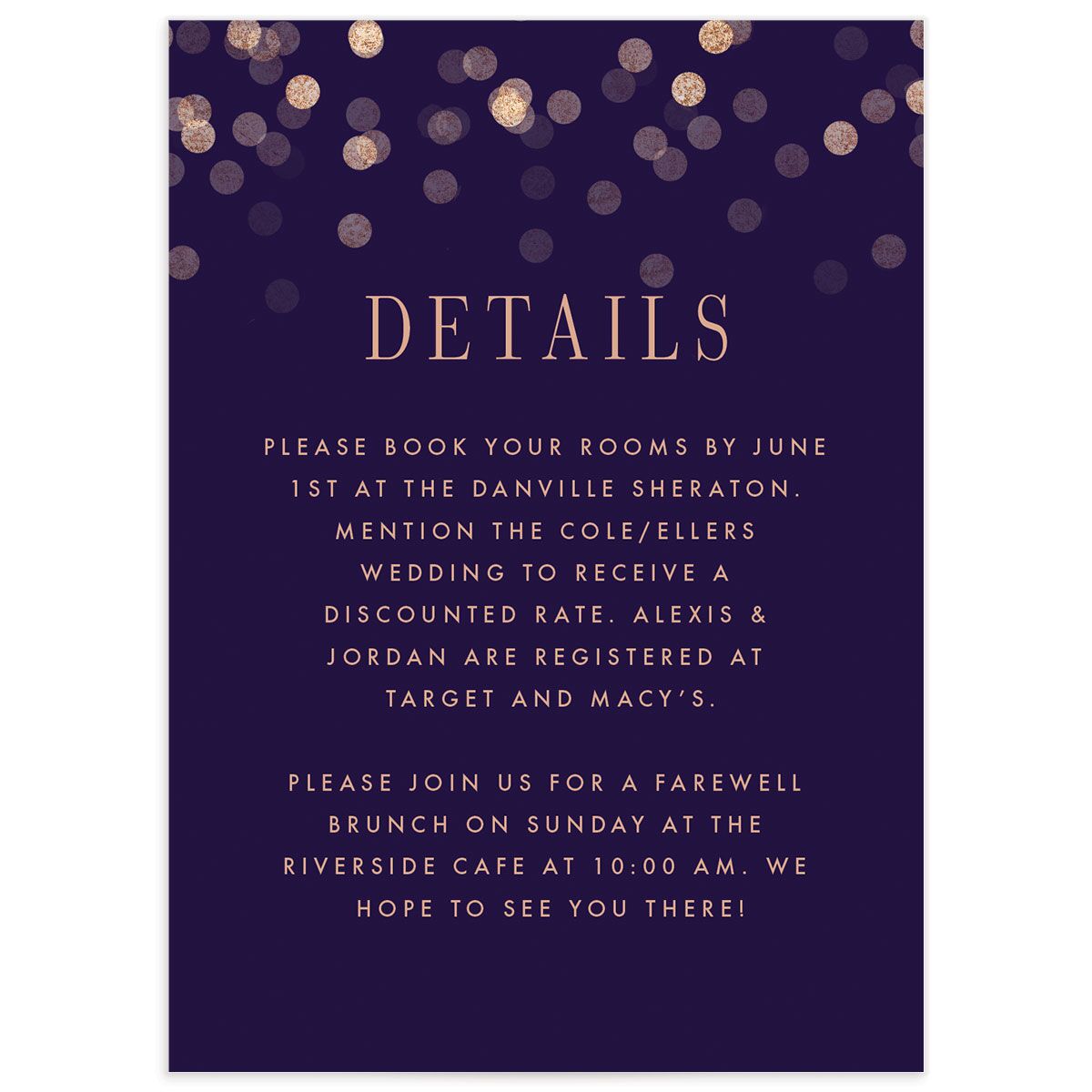 Confetti Glamour Wedding Enclosure Cards front in Jewel Purple