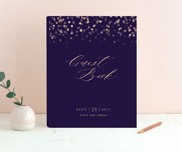 Confetti Glamour Wedding Guest Book front in Jewel Purple