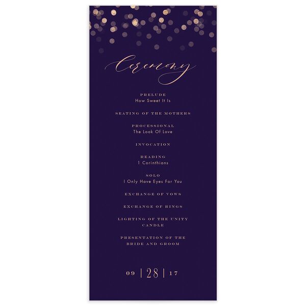 Confetti Glamour Wedding Programs front in Jewel Purple