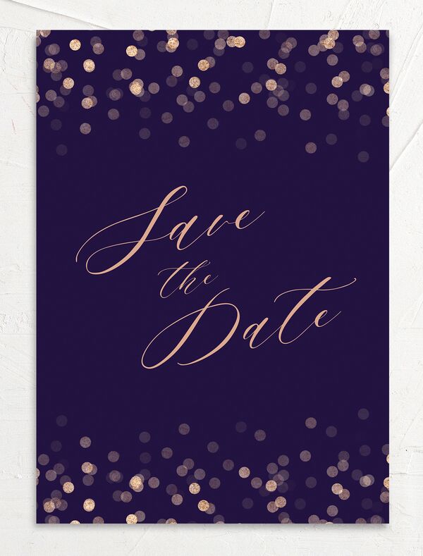 Confetti Glamour Save the Date Cards back in Jewel Purple