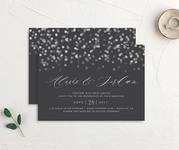 Confetti Glamour Wedding Invitations front-and-back in Silver