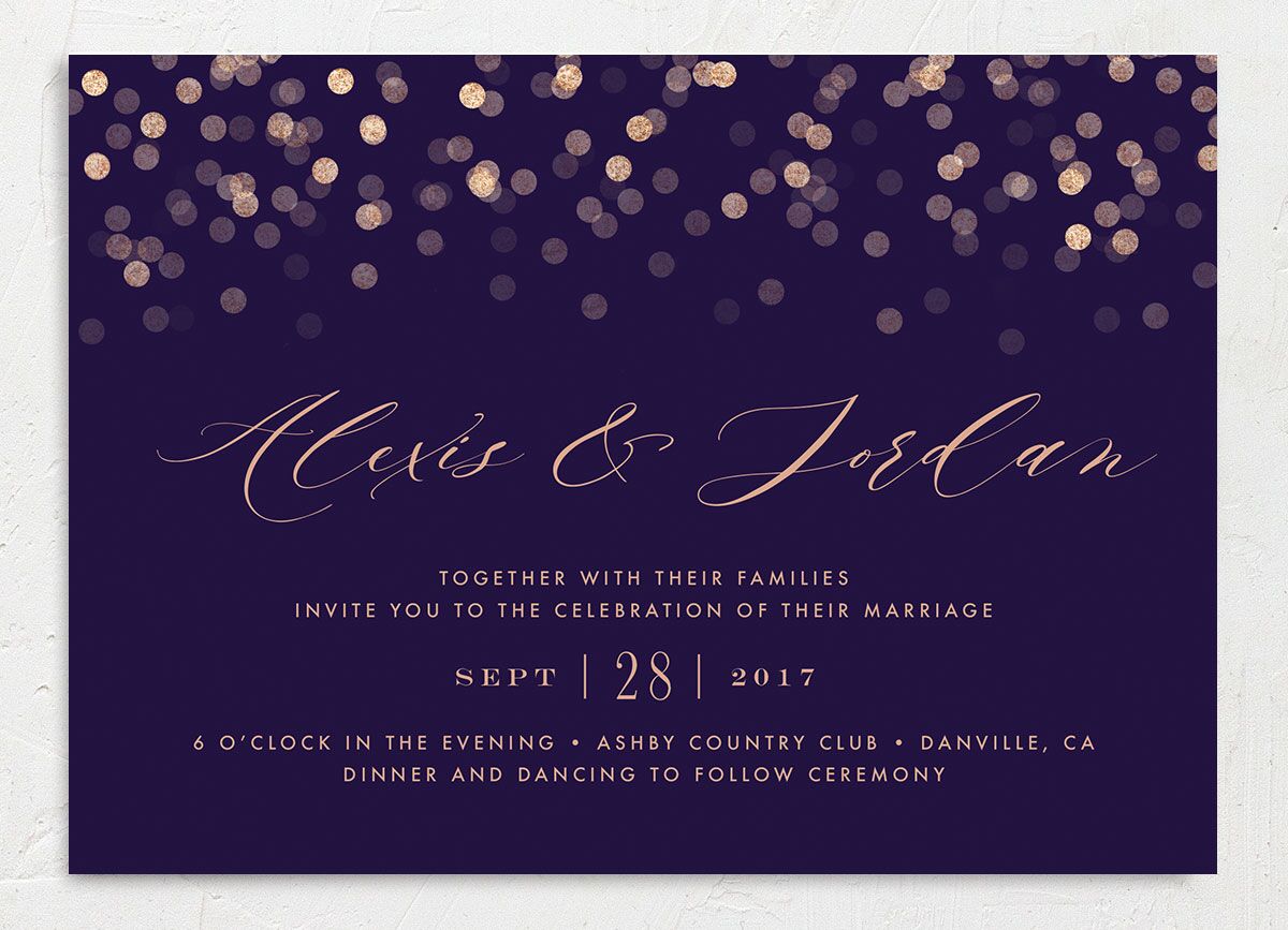 Confetti Glamour Wedding Invitations front in Jewel Purple
